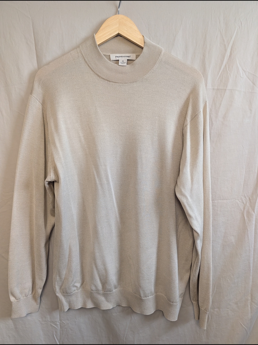 Vintage Pronto Uomo Men's Silk Blend Crewneck Sweater in Beige